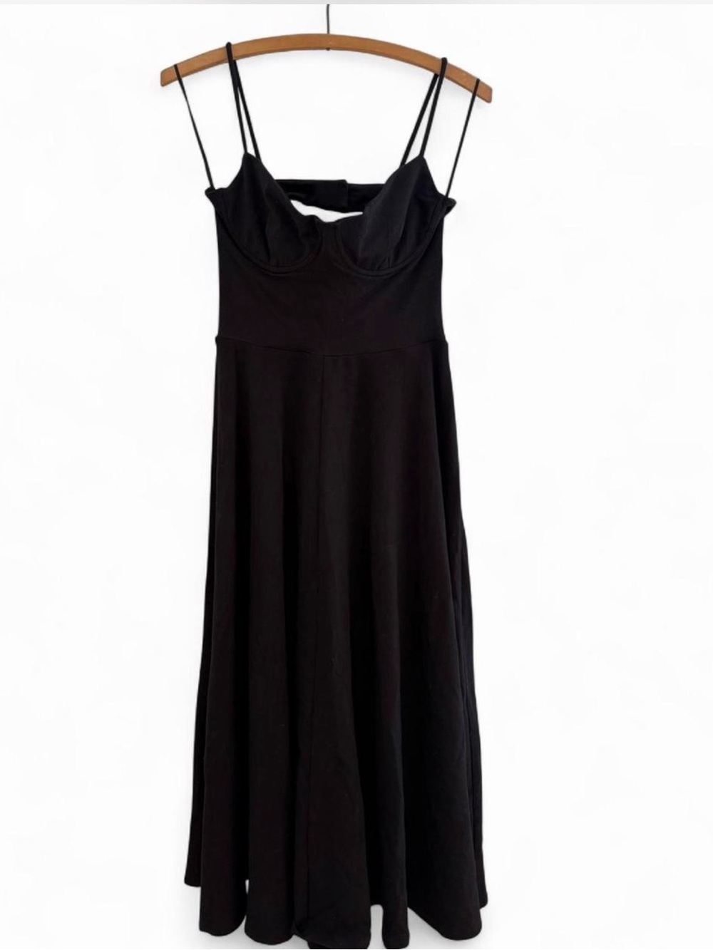 Black Spaghetti-Strap Midi Dress - Sleek Feminine Style